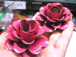 TWO Large metal Pink Roses flowers for embellishments and accents - £15.62 GBP