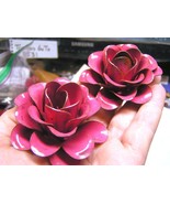 TWO Large metal Pink Roses flowers for embellishments and accents - £15.71 GBP