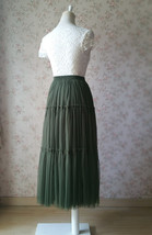 Olive Green Layered Tulle Skirt Outfit Women Custom Plus Size Long Tulle Skirt image 6