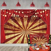 Circus Golden Glitter Backdrop Carnival Red Curtain Sparkle Stripes Hall... - $24.80
