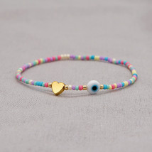 Go2BoHo Fashion Jewelry Colorful Seed Beaded Golden Heart Charm Bracelet... - $10.74