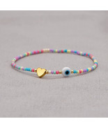 Go2BoHo Fashion Jewelry Colorful Seed Beaded Golden Heart Charm Bracelet... - $10.74