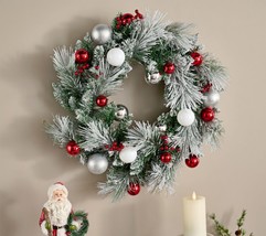 24&quot;  Snowy Pine and Ornament Wreath by Valerie - £57.50 GBP