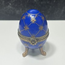 Hand Painted Tri Footed Limoges Cobalt Blue Gold Egg Trinket Box - £21.70 GBP