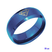 8mm Brushed Stainless Steel Superman Fashion Ring (Blue, 6) - £6.99 GBP