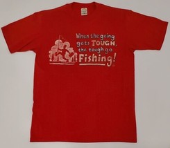 Vintage 1993 LSJ Sportswear Funny Fishing Red T-Shirt Size Medium - £23.21 GBP
