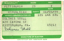 Vintage Pennsylvania Voter&#39;s Identification Card 1989 - $14.84