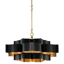 CURREY CO Grand Lotus Chandelier Black Gold Deco Mod Hollywood Regency Moroccan - £1,129.18 GBP