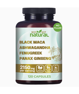 Natural 4-in-1 Organic Black Maca Root, Ashwagandha, Fenugreek, Panax Gi... - £29.02 GBP