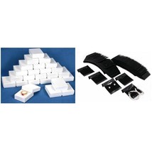 White Cotton Filled Jewelry boxes &amp; Black Flocked Earring Cards Kit 125 Pcs - £23.17 GBP