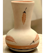 Signed Native American Pottery Vase 7” Tan Cream Feathers Arrows Southwe... - $35.00