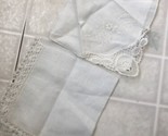 Two Vintage  White Handkerchief Crocheted Decorative Corner and Lace Edged - $22.57