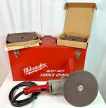 Milwaukee Heavy Duty Sander Grinder Model # 6036 w/ Metal Case &amp; Discs - TESTED! - £157.48 GBP