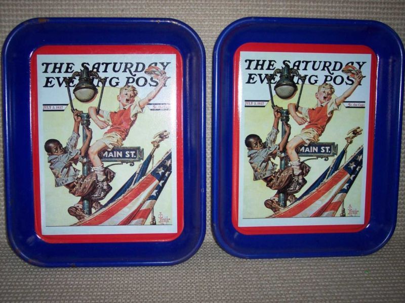 * 2 Metal Tray The Saturday Evening Post July 1937 Vintage - $26.55