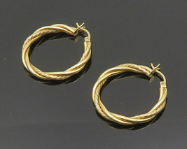 14K GOLD - Vintage Shiny Round Rope Twist Hoop Earrings - GE017 - £252.26 GBP