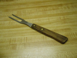 old utensil large fork, wooden handle, Stainless steel Japan old carving... - $28.45