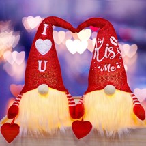 2 Pack Lighted Valentines Plush Gnomes Decorations, 14.5 Inch Handmade Scandinav - £27.09 GBP