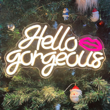 Hello Gorgeous Neon Sign for Wall Decor, Beautiful Lip LED Neon Light, White Cus - £24.82 GBP