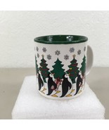 Penguin Christmas Mug Coffee Cup Green Tree Snowflakes Presents Marching... - £14.78 GBP