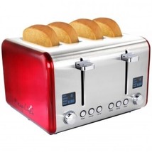 MegaChef 4 Slice Toaster in Stainless Steel Red - £57.28 GBP