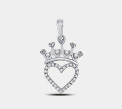Sterling Silver Round Diamond Crown Heart Pendant 1/10 ctw - £182.50 GBP