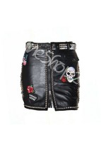 New Women Black Full Silver Spiked Studded Embroidery Patches Punk Leath... - $249.99