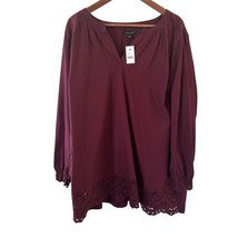 NWT Womens Lane Bryant V Neck Top Red 22 Long Sleeve Bohemian Comfy Caps... - $29.99