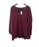 NWT Womens Lane Bryant V Neck Top Red 22 Long Sleeve Bohemian Comfy Caps... - $29.99