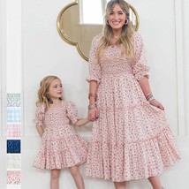 Floral Mommy and me dress simple ruffled long swing dress matching mom g... - £27.49 GBP