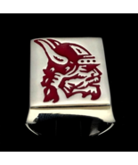 Sterling silver men&#39;s ring Viking Chief with Horned Helmet in Red enamel... - $176.58 CAD