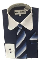 Karl Knox Boys Navy White Dress Shirt Navy White Blue Tie Hanky Sizes 5 ... - £19.90 GBP