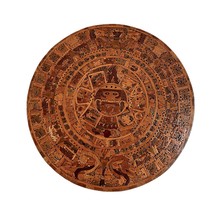 Vintage D17” Aztec Calendar Carved and Inlaid Marquetry Wooden Circular.... - £227.81 GBP