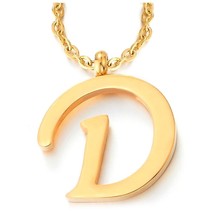 Womens Mens Steel Name Initial Alphabet Letter D Pendant Necklace Gold Color 20&quot; - £31.42 GBP