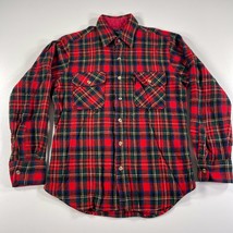 Vintage JC Penney Wool Shirt Mens M Red Green Plaid Lumberjack Button Down - £22.48 GBP