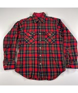 Vintage JC Penney Wool Shirt Mens M Red Green Plaid Lumberjack Button Down - £22.34 GBP