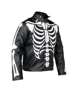 Skeleton Jacket - Mens Skeleton Leather Jacket Zip Up - Black & White - $279.99