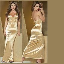 Long Black, Gold or Red Satin Halter Gown Ruched Bustline & Rhinestones Straps image 2