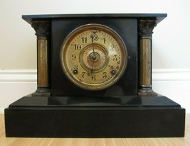 Antique Ansonia Clock Rare Pillar Cast Iron Mantel Mantle Pendulum - £201.50 GBP