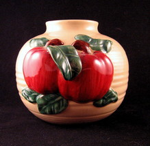 Ceramic Pottery Bean Pot Hand Thrown, Applied Apple Bah Relief Decoration - $19.99