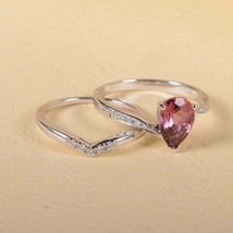 1Ct Pear Cut Red Ruby &amp; Diamond Engagement Ring 14K White Gold Finish - £83.50 GBP