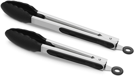 2 Pack Black Kitchen Tongs, Premium Silicone BPA Free Non-Stick Stainles... - $14.54