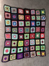 Crochet Granny Square Afghan Roseanne Dark Shadow Blanket Throw Vintage 50 x 45” - £43.47 GBP