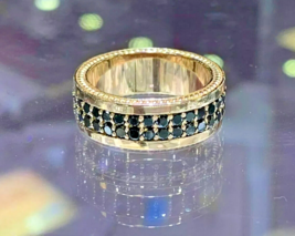 1.50Ct Round Cut Natural Black  Spinel Eternity Band Ring 14K Yellow Gold Plated - £245.36 GBP