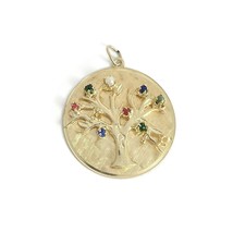 Vintage 1960&#39;s Multicolored Gemstone Tree Charm Pendant 14K Yellow Gold, 8.09 Gr - £699.74 GBP