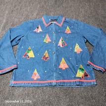 Vintage New Direction Coat Women Medium Tree Embroidered Button Up Denim - $18.06