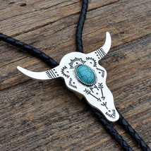 Cow Skull With Genuine Turquoise Cabochon Bolo Tie - Four Bolo Tip Options - €17,25 EUR