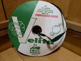 Vintage 1/2&quot; Embossed Edge Satin Flock Green Christmas Narrow Ribbon by Velita - £14.96 GBP