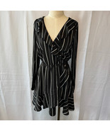 Express Black Striped Ruffle Mock Wrap Dress. Long Sleeved. Size Medium - $12.65