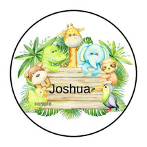 12 Personalized Jungle Safari Birthday Party Stickers Favors Labels tags 2.5&quot; - £9.61 GBP