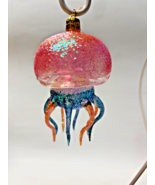glass ornament jellyfish jelly fish glass glitter 3 1/2” ornament beach 379 - $21.59